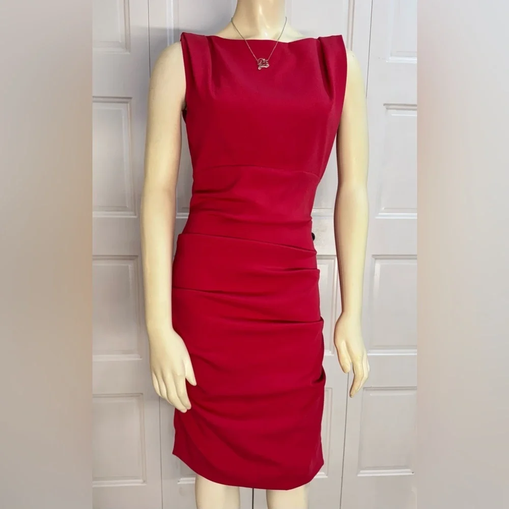 Nicole Miller Hot Pink Open-Back Ruched Sheath Dress - Size 4 - EUC